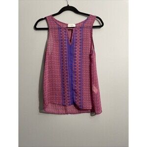 Everly Women’s S Sheer Sleeveless Blouse Purple Orange Geometric Print